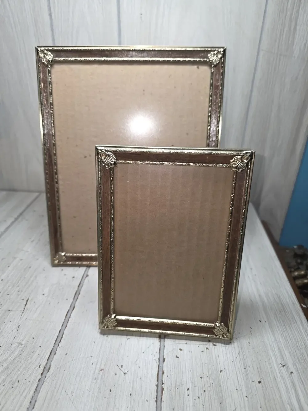 Vintage Gold Tone Art Deco Baroque Picture Frame MCM Faux Wood Detail Ornate